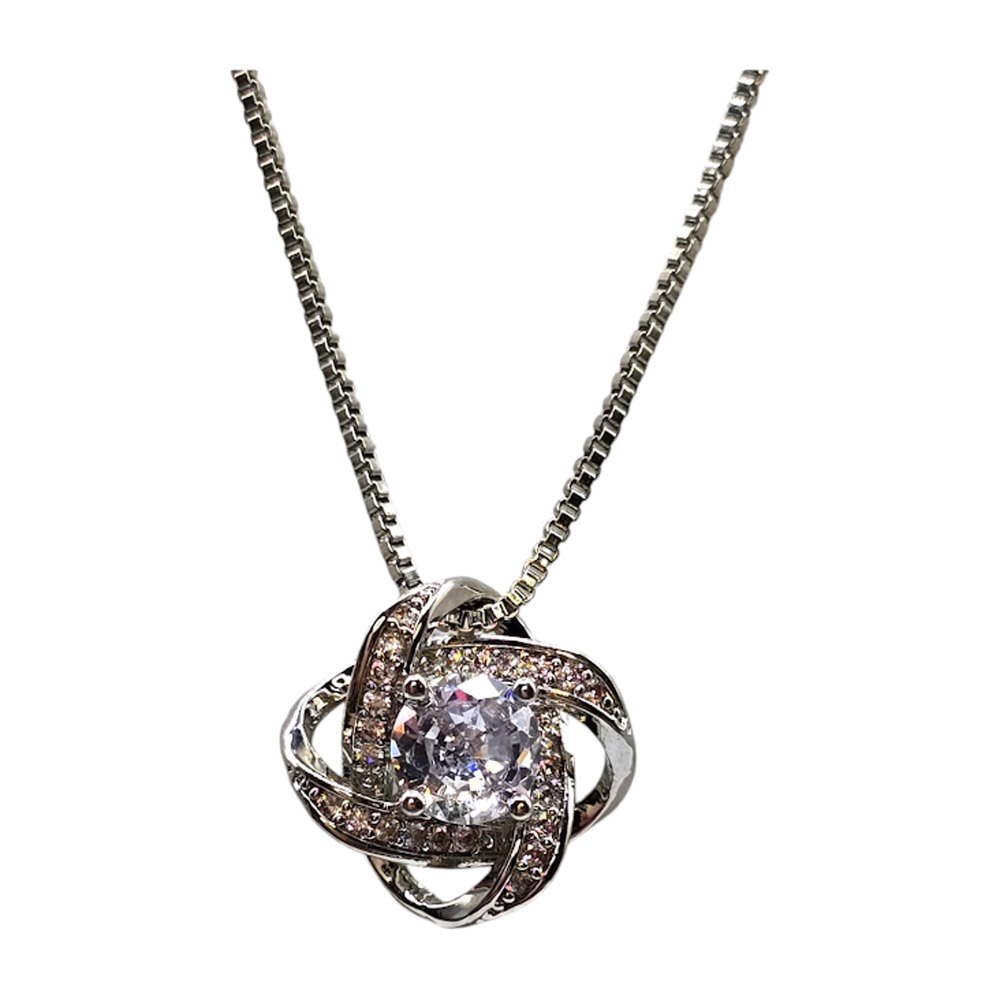 Clear Crystal Pendant Floral Necklace Marked Stainless Steel Chain 18" 20" Long